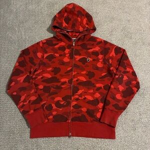 Bape A Bathing Ape One Point Red Camo Full Zip Hoodie Size L Large